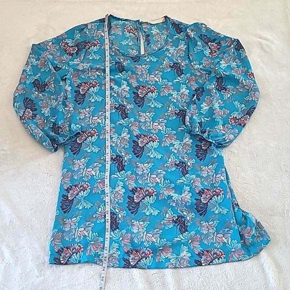 Grayson Cato Blue Butterfly Floral Tunic Medium Long Sleeve Boho Cottagecore - Picture 9 of 15